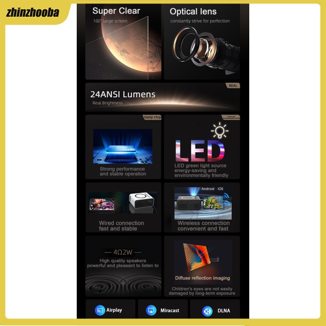 Fs Máy Chiếu Mini YT300 Màn Hình HD 16-100 Inch Điện Thoại