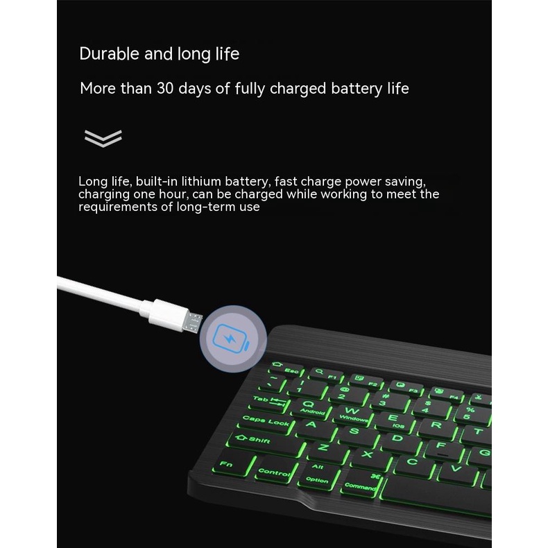 Bàn Phím Bluetooth Không Dây 10 Inch Ba Màu Có Đèn Nền