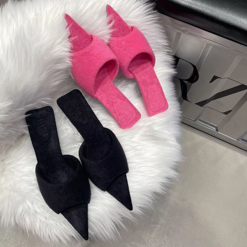 Dép Cao Gót Da Lộn Mũi Nhọn Chống Trượt Thời Trang Pháp Quý Phái Dành Cho Nữ 02667