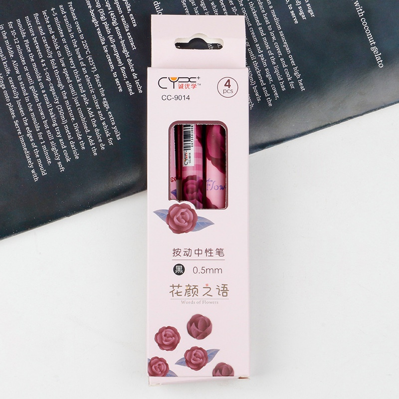 4 Bút Mực Gel Ngòi 0.5mm In Hình Hoa Hồng Xinh Xắn YK