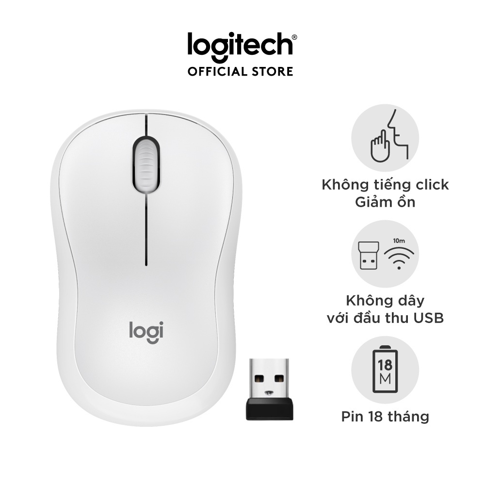 Chuột không dây Logitech M220 Silent - giảm ồn, USB, pin 1.5 năm, phù hợp PC/Laptop NB-M220-221