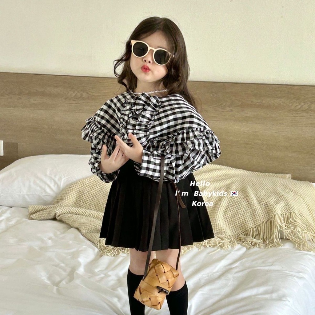 Áo Sơ Mi Dài Tay Cổ Búp Bê Hoa Văn Kẻ Ô Thời Trang Mùa Xuân 2023 Dành Cho Bé