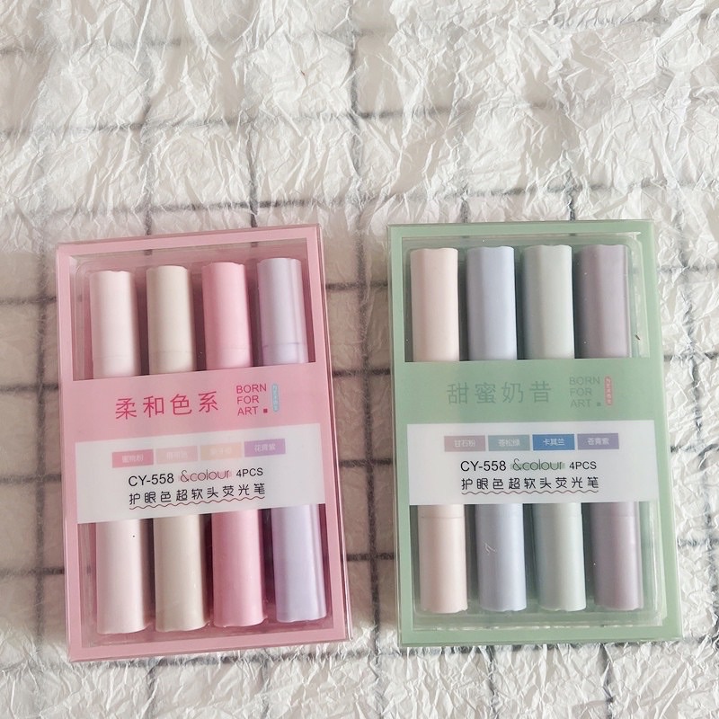 Set 4 Bút Dạ Quang Màu Pastel đánh dấu ghi chú Highlight marker dễ thương Gấu Mon