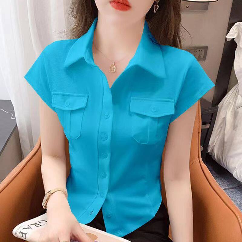 Áo Sơ Mi Cotton Tay Ngắn Dáng Ôm Thời Trang Mùa Hè Phong Cách Hàn Quốc Dành Cho Nữ