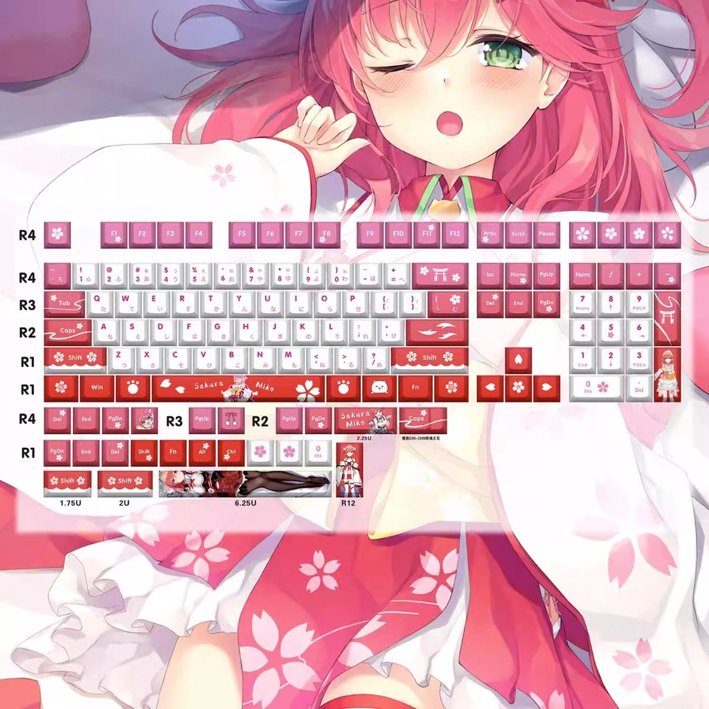Sakura Miko Keycaps Cherry Profile Anime PBT Dye Sub Bàn Phím Cơ Keycap