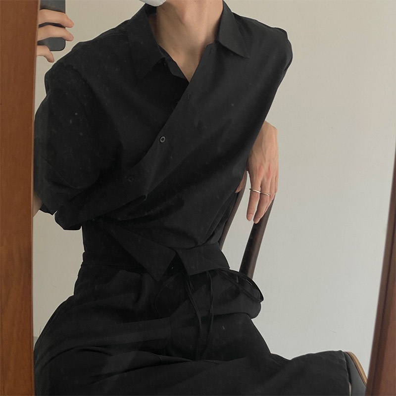 Áo Sơ Mi Nam Ngắn Tay Màu Trơn Thời Trang Đường Phố