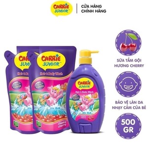 Combo 2 Túi Sữa Tắm Carrie Junior Cho Bé Hương Cherry + Chai Sữa Tắm cho bé Carrie Junior Hương Cherry