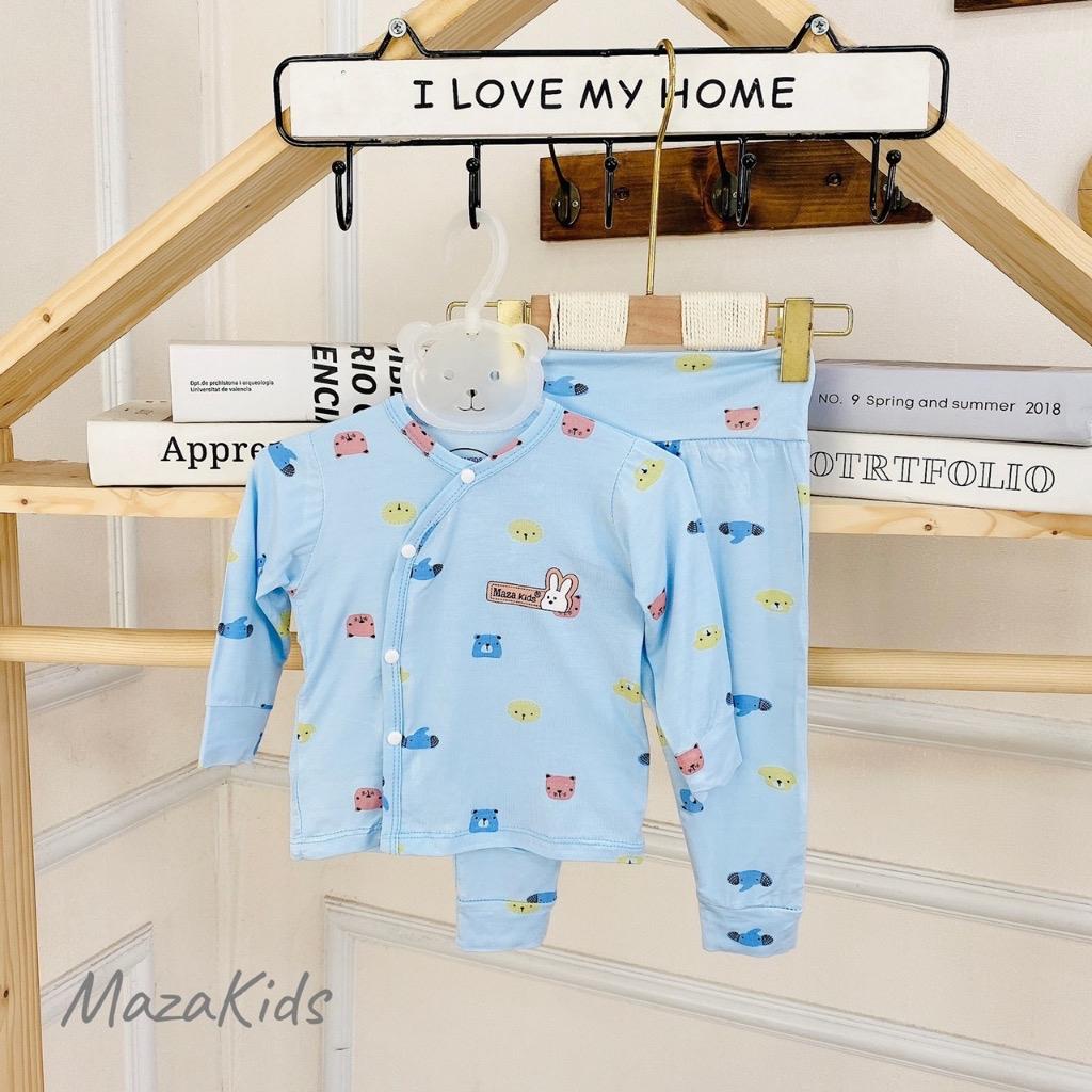 Bộ dài MÀU in hình cạp cao vải petit sợi tre mềm mát cho bé sơ sinh đến 9kg Mazakids