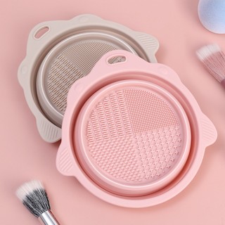 Multi-function silicone makeup brush cleaning bowl / powder puff beauty scrubber pad / foldable eyeshadow brushes wash mat