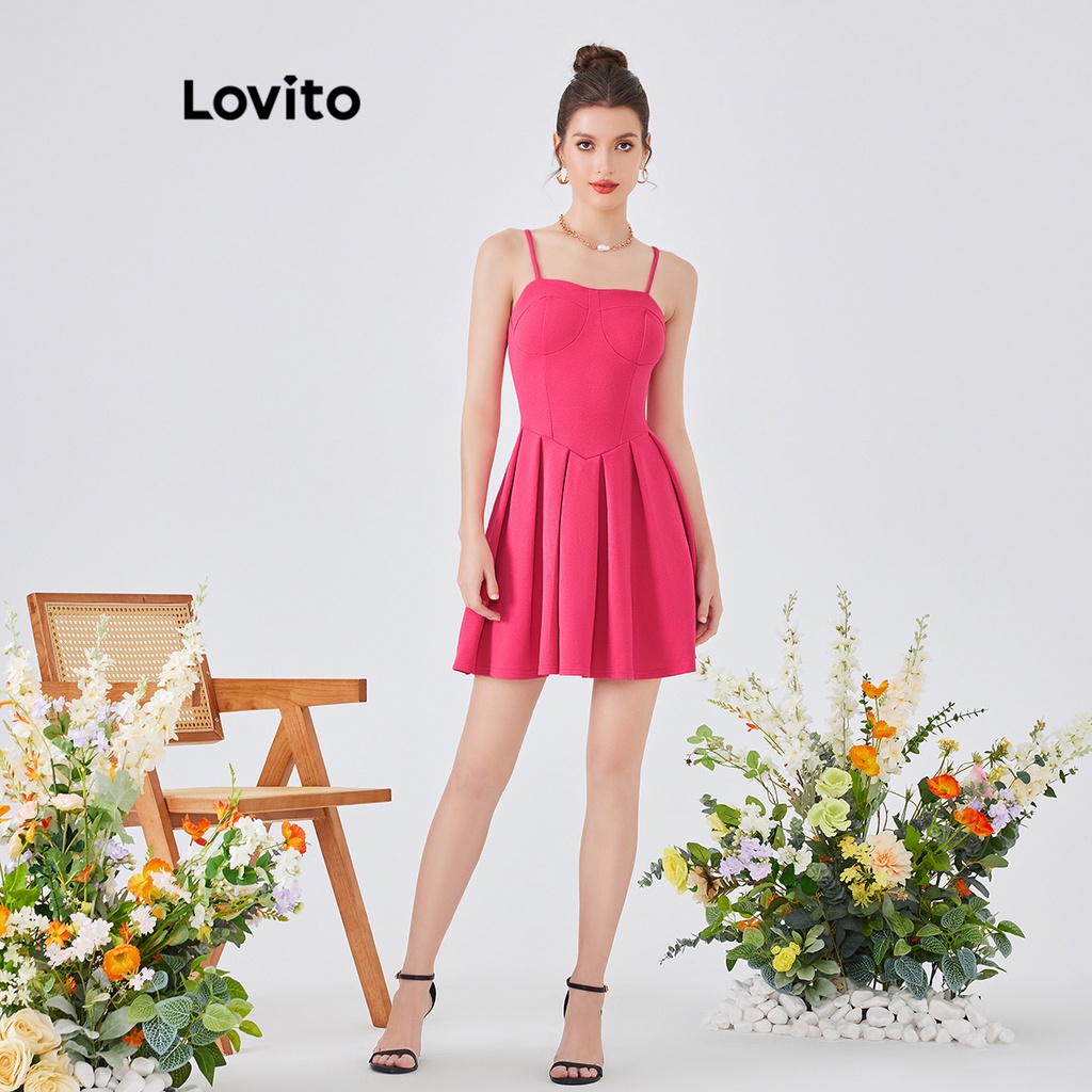 Đầm Lovito phong cách dự tiệc màu trơn xếp ly dành cho nữ L54ED112