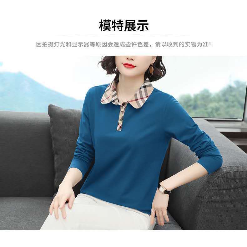 Áo Thun polo Tay Dài / Màu Trơn Dáng Rộng Thời Trang Mùa Thu Cho Nữ