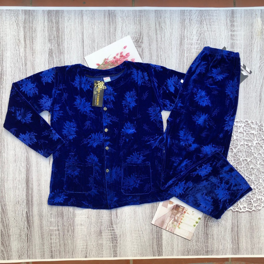 Bộ bà ba nhung dài tay thu đông cho người già, quần ống rộng, quần áo trung niên cho bà và mẹ size từ 36-66 kg và
