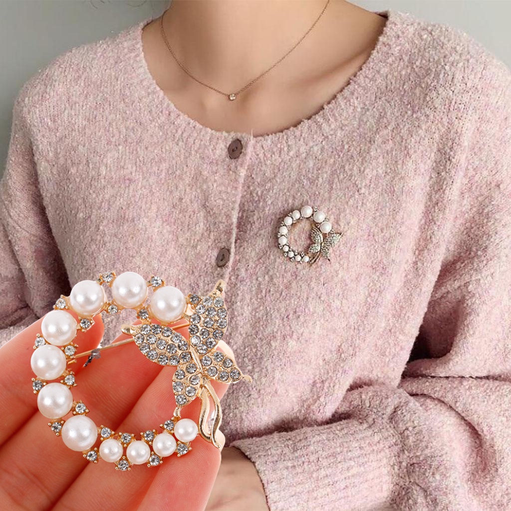 Ghim Cài Áo Hình Tròn Đính Đá Ngọc Trai / Bướm Phong Cách baroque Thanh Lịch Cố Định Cho Nữ