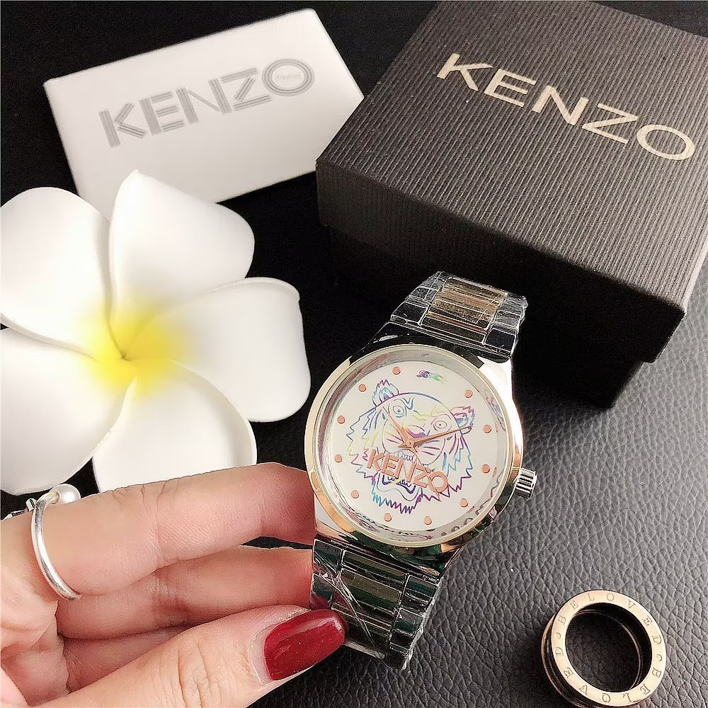 Đồng Hồ Đeo Tay Mặt Tròn In Hình Kenzo Dây Da Thời Trang Cho Cặp Đôi