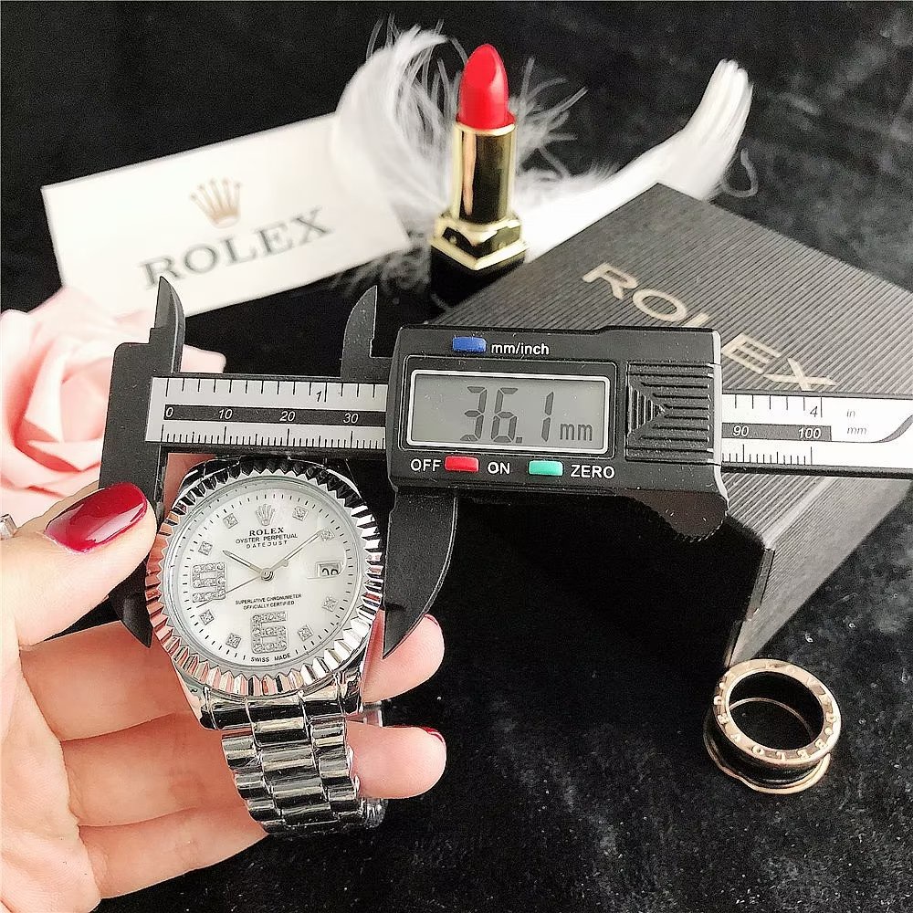 Đồng Hồ Rolex Mặt Tròn Đính Kim Cương Dây Da Thép Không Gỉ Thời Trang Cho Cặp Đôi