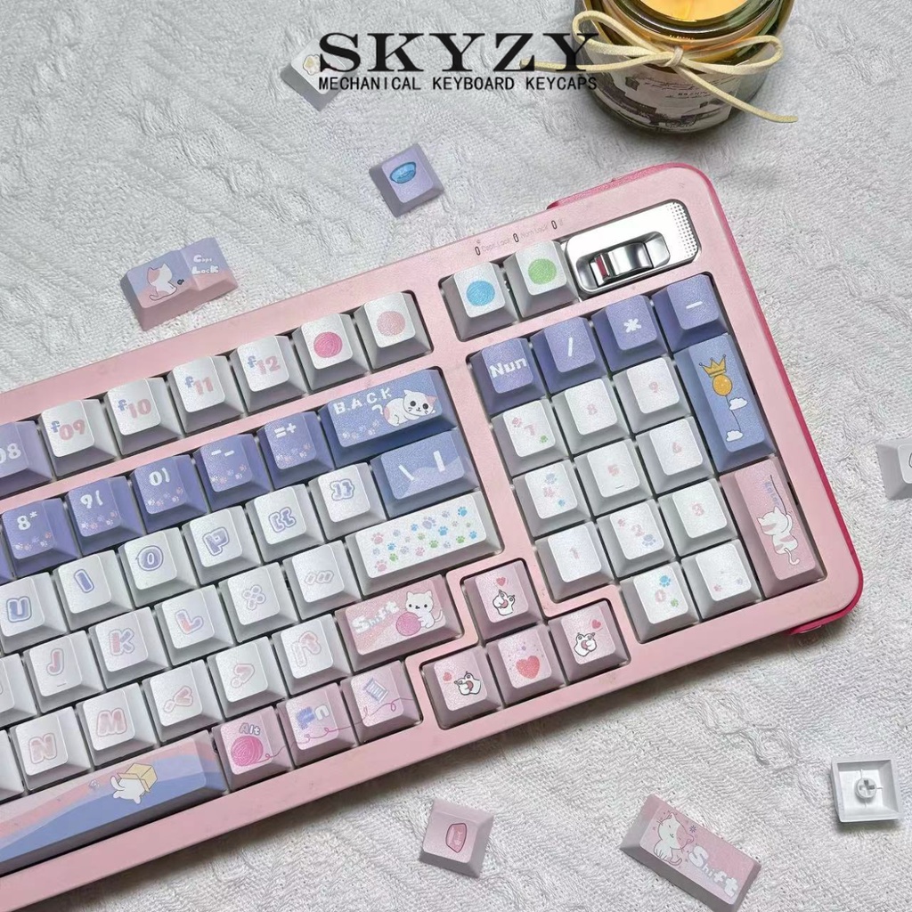 130 Phím Mèo Con Keycaps Cherry Profile Mèo Hoạt Hình PBT Dye Sub Cơ Keycap