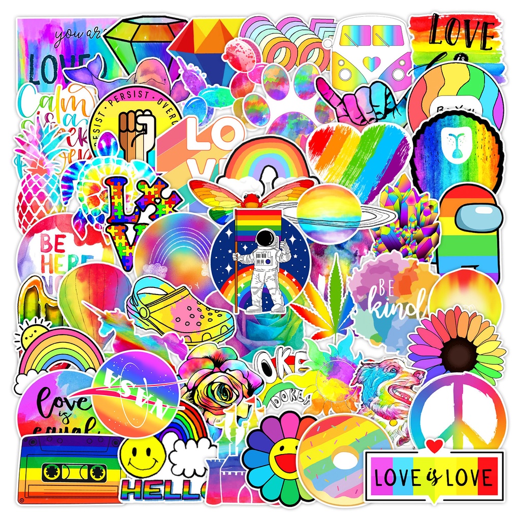 50 cái lgbt cá nhân hóa cầu vồng khuyến khích dán graffiti không thấm nước cho mũ bảo hiểm xe đạp tài khoản tay bút chì đề can lanlanstickersworld