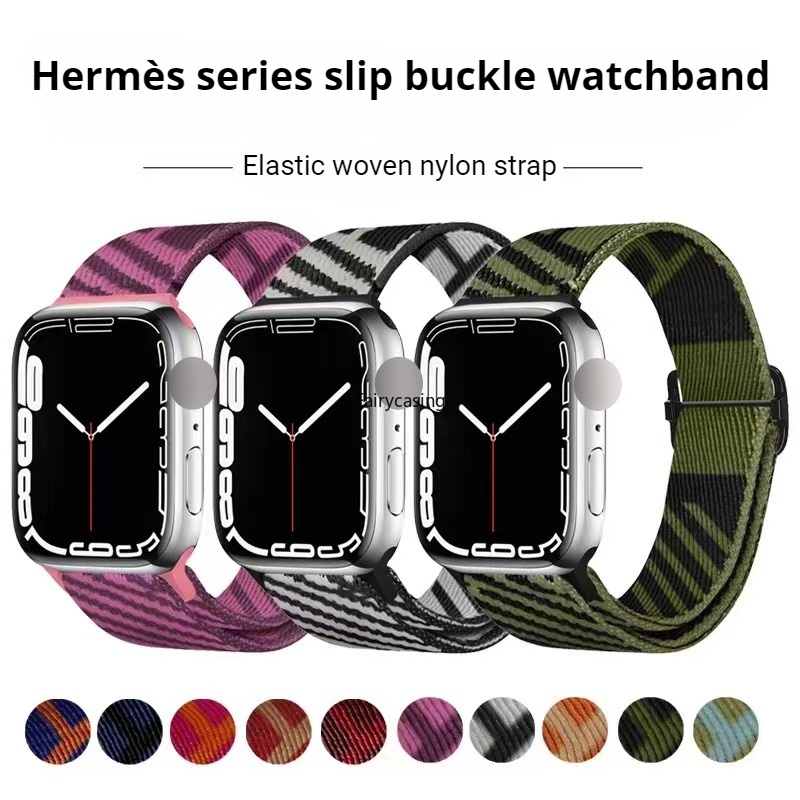 HERMES Dây Đeo Đồng Hồ Bằng Nylon Co Giãn Cho Apple Watch 44mm 40mm 45mm 41mm 42mm 38mm 49mm Series 7 6 5 4 Se 3 Ultra 8