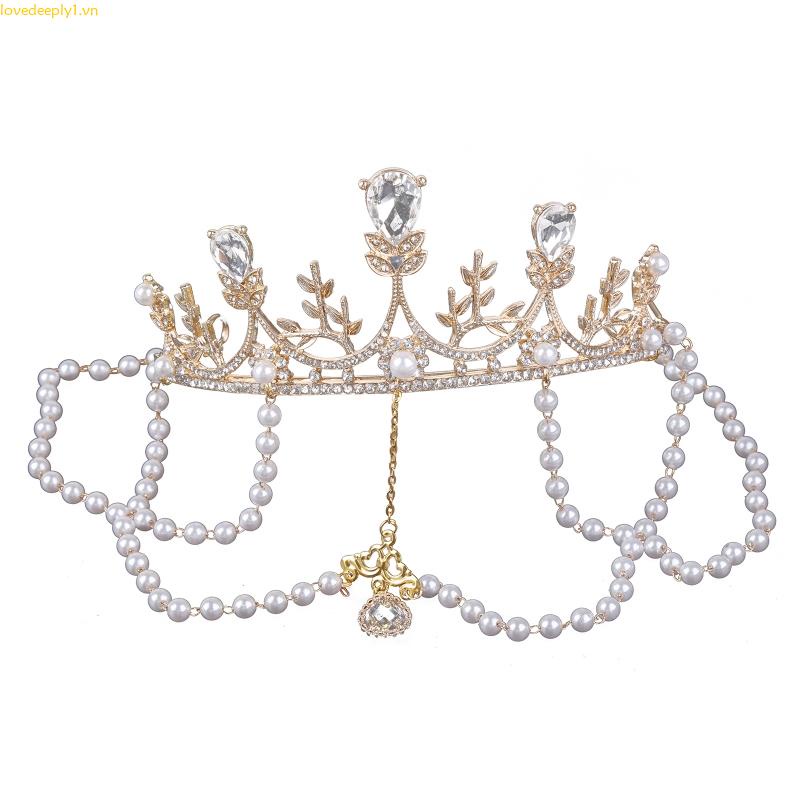 Vương Miện Cài Tóc Đính Đá Ngọc Trai Phong Cách Lolita Dành Cho Bé Gái