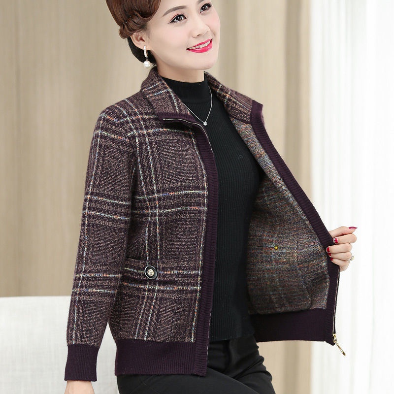 Áo Khoác Cardigan Dáng Ngắn Có Khóa Kéo Phong Cách Phương Tây Thời Trang Thu Đông Mới Cho Phụ Nữ Trung Niên