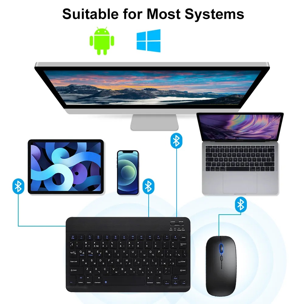 Bàn Phím bluetooth Không Dây 10inch 10.36 "11inch Kèm Chuột & Bàn Phím Sạc Cho oppo air 2022 / 10.36" / 11inch / Ipad 2 11