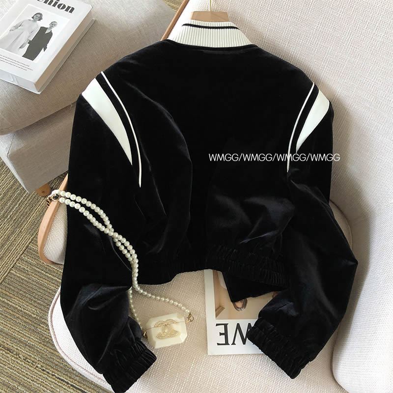 Áo Khoác Bóng Chày Tay Dài Vải Nhung Màu Sắc Tương Phản Phong Cách Mỹ Thời Trang Xuân Thu 2023 Cho Nữ