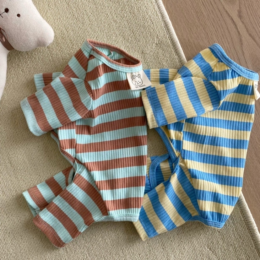 Áo Ngủ Bốn Lớp Họa Tiết Kẻ Sọc Đơn Giản Thoải Mái Thời Trang Xuân Hè Cho Cún Cưng