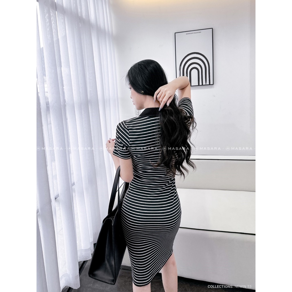 ĐẦM POLO THUN SỌC ĐEN NĂNG ĐỘNG