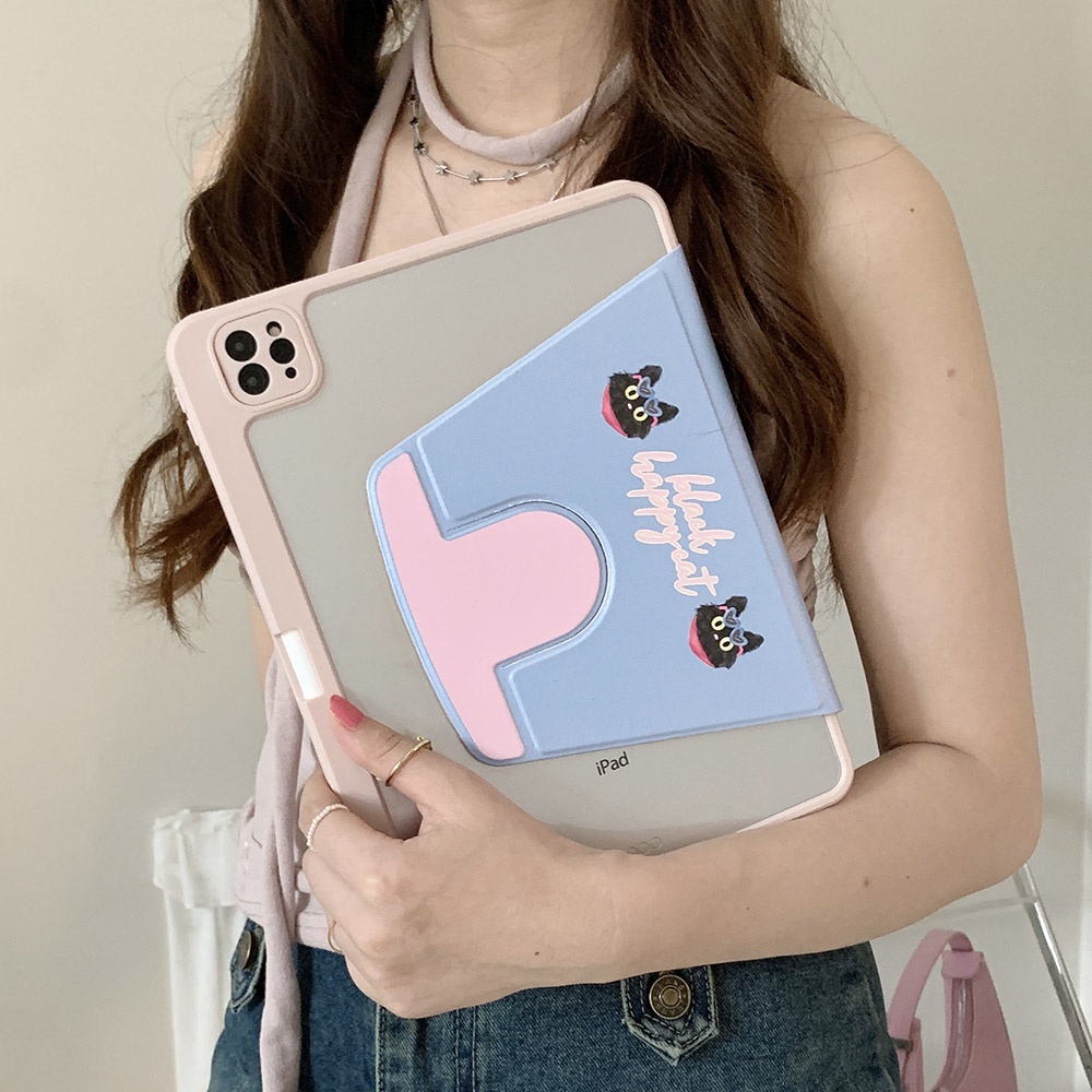 Vỏ cứng acrylic màu đen happy cat pattern case tương thích với ipad mini6 ipad5 6 7 8 9 air air air1 air2 air4 air5 10.9 "pro11 2018 2020 2021 2022 bao da