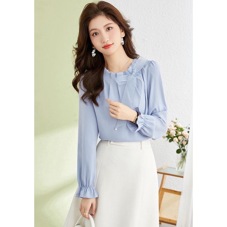Áo Sơ Mi Chiffon Tay Dài Đính Nơ Thời Trang Mùa Xuân 2024 Cho Nữ