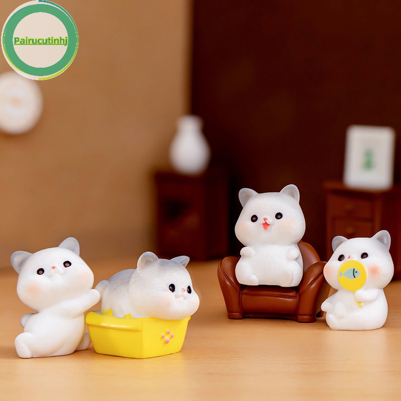 Pairhj thu nhỏ mèo dễ thương vi cảnh đồ trang trí bằng nhựa để trang trí nội thất động vật mèo con phòng bàn trang trí nội thất xe hơi quà tặng vn