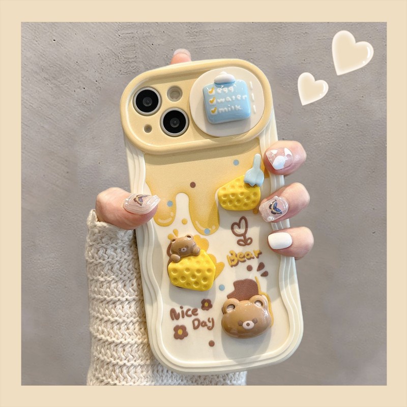 Dễ thương cheese bear sliding window lens all-inclusive phone case for iphone 7 7plus 8 8plus xs xr 11 12 13 14 pro plus promax silicone anti-drop