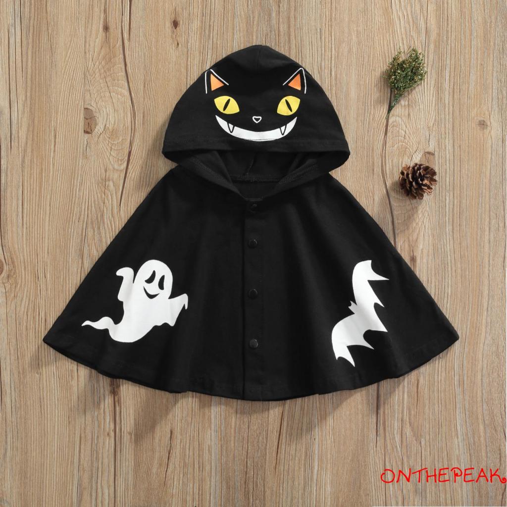 Ont-kids cloak toddler halloween cartoon patterns in áo khoác có mũ trùm đầu cho mùa xuân thu 9 tháng-3 tuổi