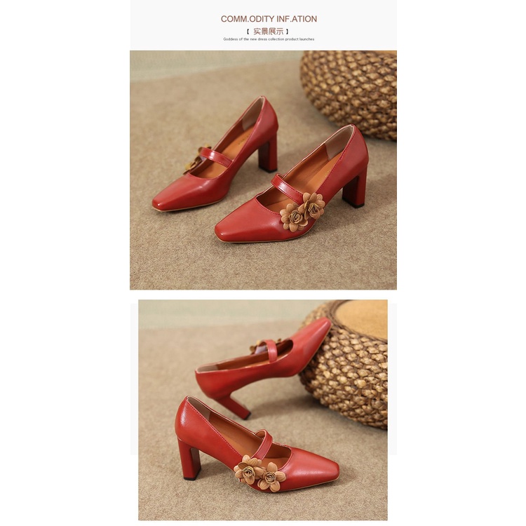 Giày Cao Gót Mũi Nhọn Họa Tiết Hoa Phong Cách Retro