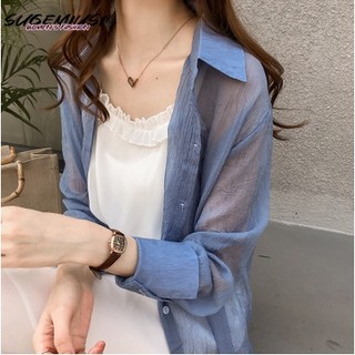 Sugemiusi Áo Sơ Mi Chống Nắng Mỏng Tay Dài Dáng Rộng Màu Trơn Kích Thước Lớn Phong Cách Hàn Quốc Thời Trang Mùa Hè Mới Dành