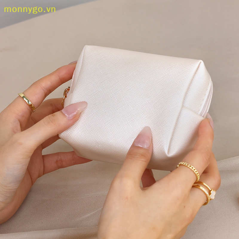 Monnygo women travel makeup bags pu leather make up pouch large-capacity travel toiletry bag travel waterproof purse túi đựng mỹ phẩm túi xách vn