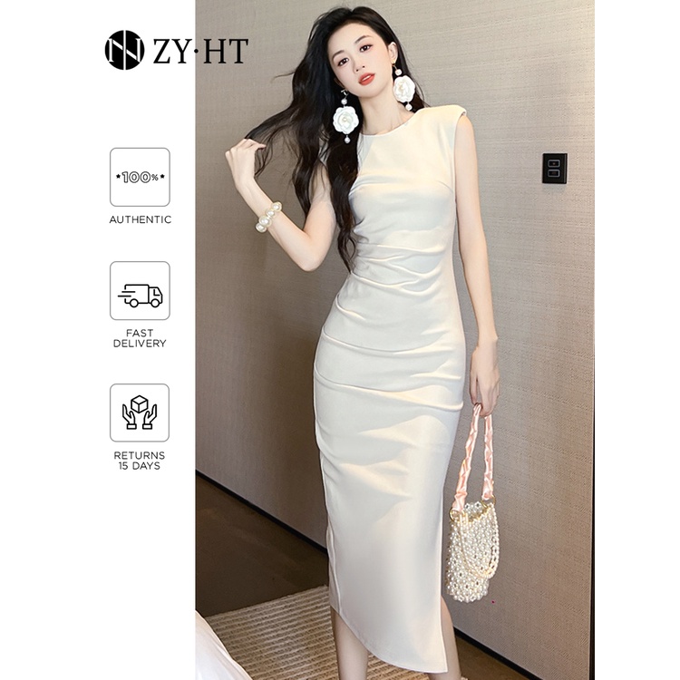 ZYHT Đầm Body Hàn Quốc Không tay áo Mảnh mai váy ngang hông Váy chữ A váy đen 30174