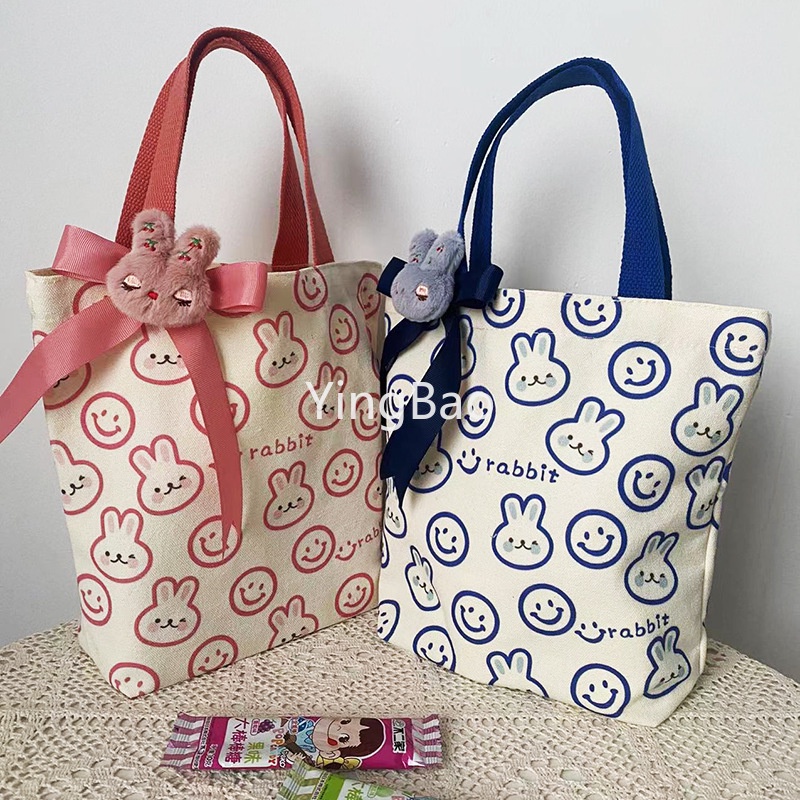 Túi tote vải hoạt hình thỏ, thiết kế động vật, gusseted hạng nặng, để mua sắm, tạp hóa, máy tính xách tay, sách đi học