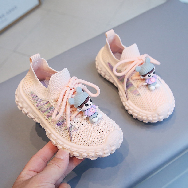 Giày Thể Thao Đế Mềm Phối Lưới Thoáng Khí Họa Tiết Hoạt Hình Dễ Thương Cho Bé Gái