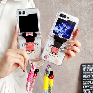 Dây chuyền đeo tay hoạt hình dễ thương vỏ điện thoại trong suốt cho samsung galaxy z flip 5 3 4 5g zflip4 zflip3 zflip5 3d doll hard shock cover