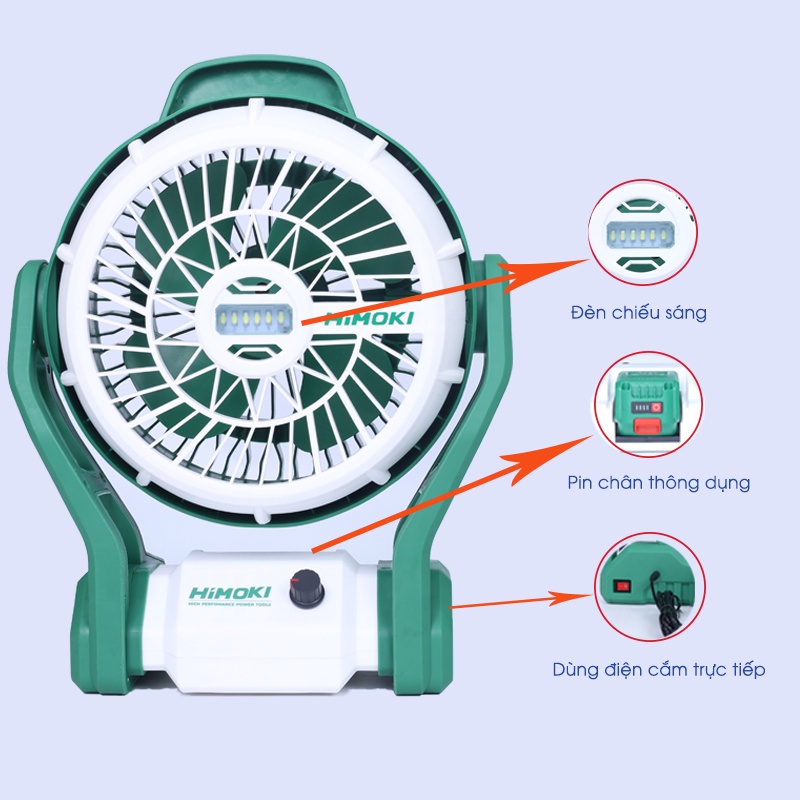 Quạt tích điện Himoki - Kích thước lớn 10 inch - Pin Lithium - Dùng liên tục 10 tiếng