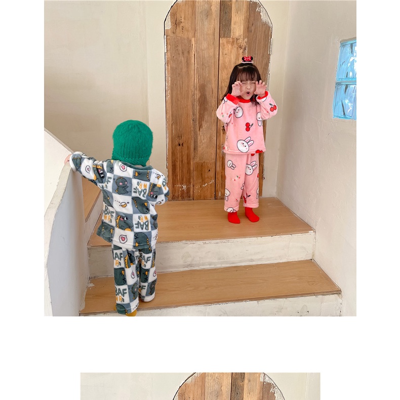 80-160cm Trẻ Em Thu Đông Bộ Đồ Ngủ Flannel Bé Gái Lót Lông Cừu Dày Quần Áo Gia Đình Bé Trai Bộ Đồ Lót Giữ Nhiệt
