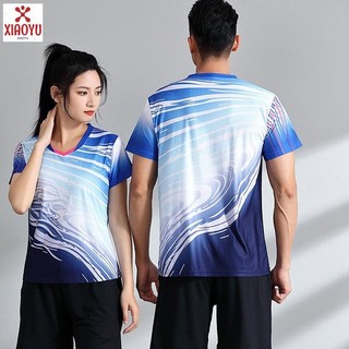 Thời trang mùa hè khô nhanh quần áo thể thao ngắn tay thoáng khí, phù hợp cho cả nam và nữ