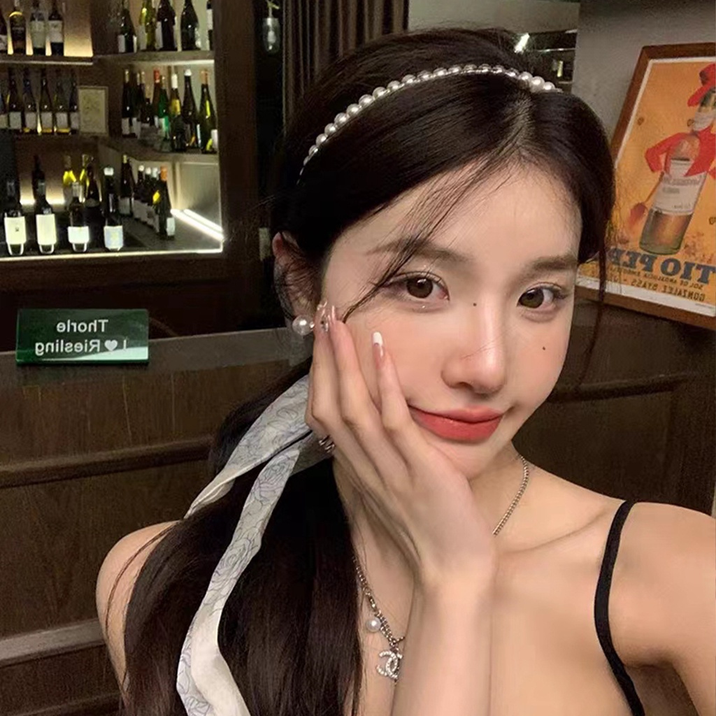 Dây cài tóc CHLINS ruy băng đính ngọc trai xinh xắn cho nữ