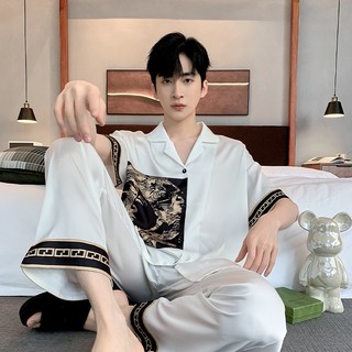 Thanh toán khi nhận hàng Bộ đồ ngủ nam mùa hè mỏng quần ngắn tay ngắn bộ đồ ngủ lụa băng mát mẻ có thể được mặc bên ngoài một cảm giác cao cấp của bộ đồ mặc nhà của nam giới