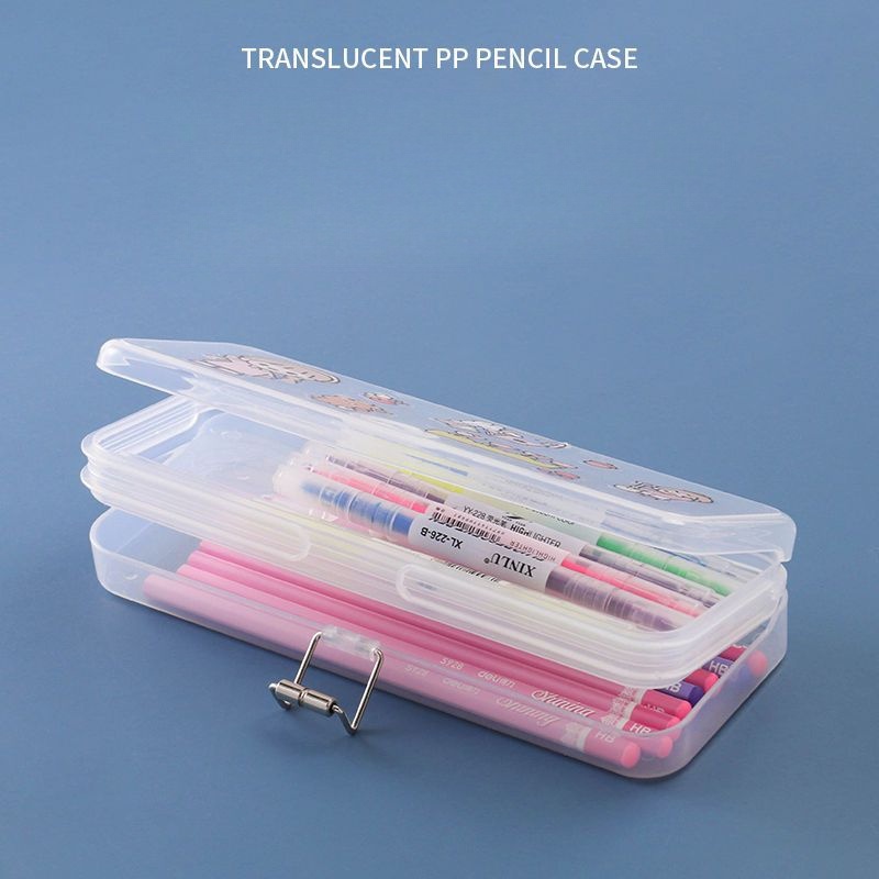 Student cute double-layer hộp đựng bút chì trong suốt hộp bút chì nhựa dung tích lớn hộp đựng bút chì màu rắn đơn giản