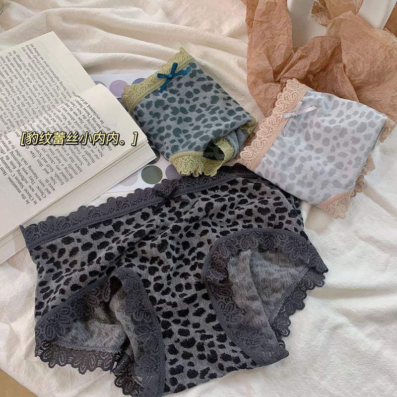 Quần Lót cotton Mỏng Thoáng Khí Viền Ren Họa Tiết Da Báo Phong Cách Pháp Hàng Mới 2023