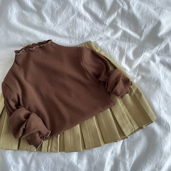 Áo Dài Tay Len Tăm Mỏng Nhẹ Nhún Bèo Cho Bé Gái Phong Cách Hàn Quốc Thu Đông 2023