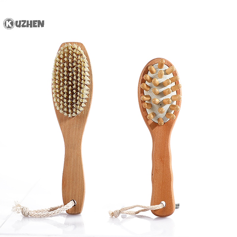 Kuzhen bàn chải tắm hai mặt tẩy tế bào chết bàn chải lông mềm bàn chải massage bàn chải tắm cầm tay dài bàn chải massage ướt hoặc khô bàn chải nóng