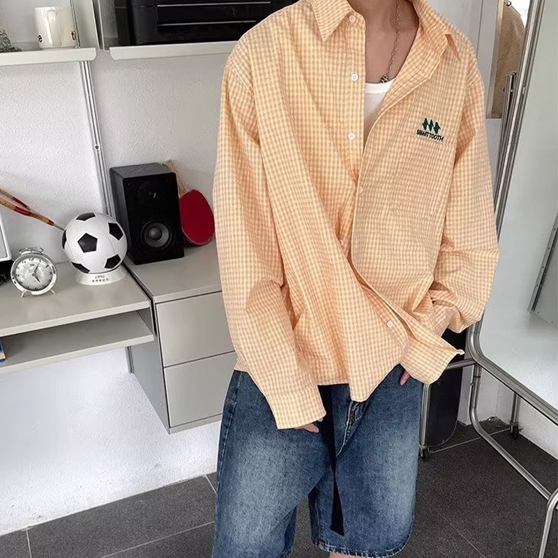 Áo sơ mi nam thời trang đường phố mỹ kẻ sọc dài-tay áo sơ mi retro đường phố giản dị áo chống nắng